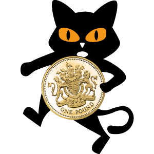 Black Cat with pound coin for Action Against Hunger